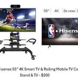 55” Smart Tv Plus Rolling Stand