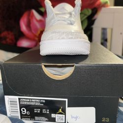 BOYS TODDLER JORDAN 3 RETRO PURE MONEY_WHITE/METALLIC DM0968-111-SIZE 9