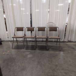 Set of Four Samsonite Brown Metal Frame Folding Chair with Wood Grain Seat