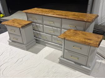 Solid Wood Triple Dresser + Nightstands – Griege & Wood Top