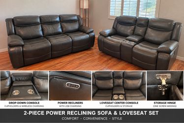 2-Piece Power Reclining Sofa & Loveseat Set – Cupholders/Charging