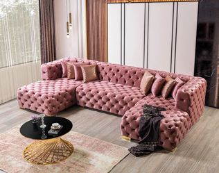 Pink Velvet Double Chaise Sectional Sofa
