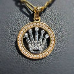 Jewelry 14k Solid Yellow Two Tome Gold Crown Rolex Inspired CZ stone 0.30CTW Pendant charm