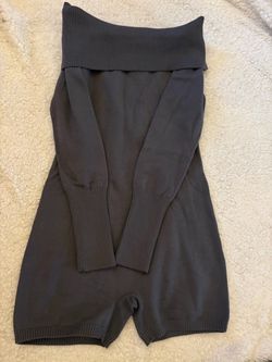 Gray Knit Off-Shoulder Long Sleeve Romper