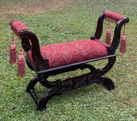 Vintage Carved Wood French Empire Style Ottoman Entry Bed Settee Bench