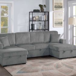 3-pc Convertible Sectional  With Double Chaise 