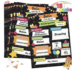  15 Pack First and Last Day of School Chalkboard Sign, 1st Day of School Double Sided Board Sign, Reversible Back to School Sign for Kids, Classroom D