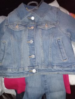 Old Navy Jean Jacket, Hot Pink Thermal Top and Stretch Jeans