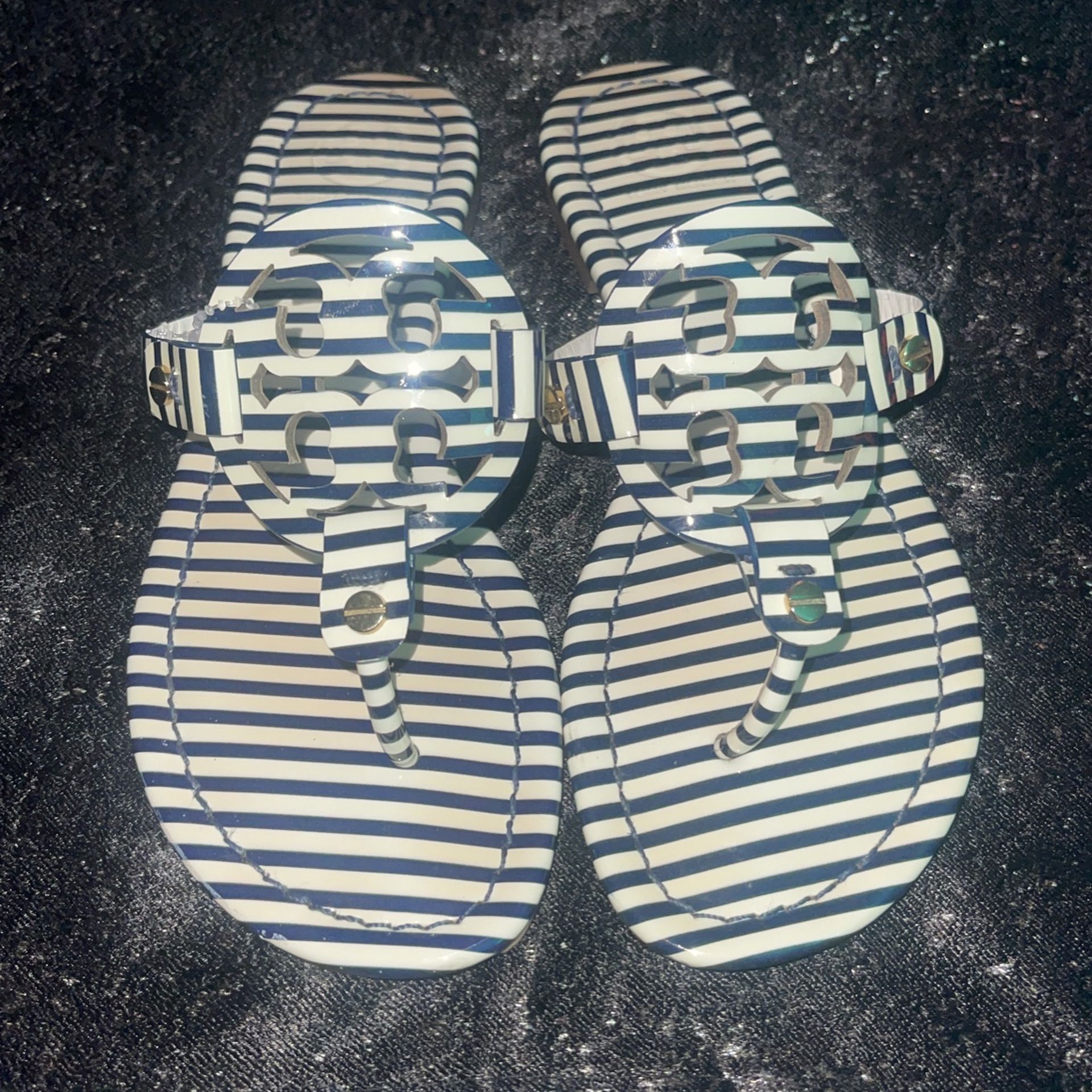 Striped Tory Burch Patent Leather Sandals 5 M