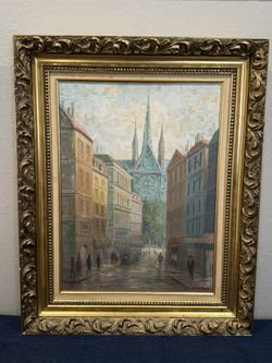Stunning c1940s European Rouen? Cityscape Oil Painting by Albert White