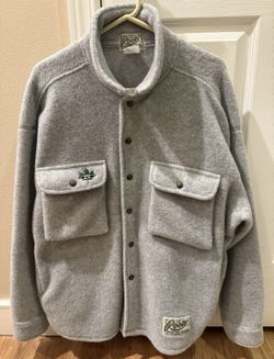 RARE Vintage 90s ROOTS Grey Fleece Snap Jacket Sz S MADE IN CANADA