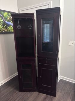 Crate and Barrel Dark Wood Bar Cabinet Set