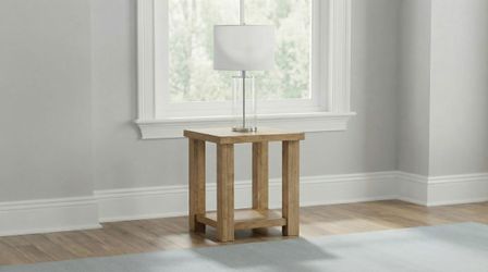 Beasley Golden Oak Square Wood End Side Table With Shelf