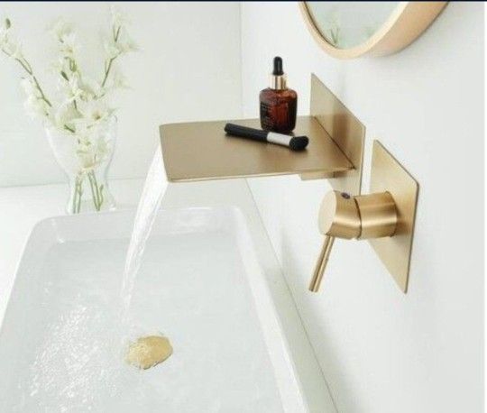 Waterfall Luxury Sturdy Faucet/Tub Spout Wall Mount Single Handle Brass, Copper Brushed Gold