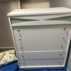 White and Green  5 Drawer Dresser