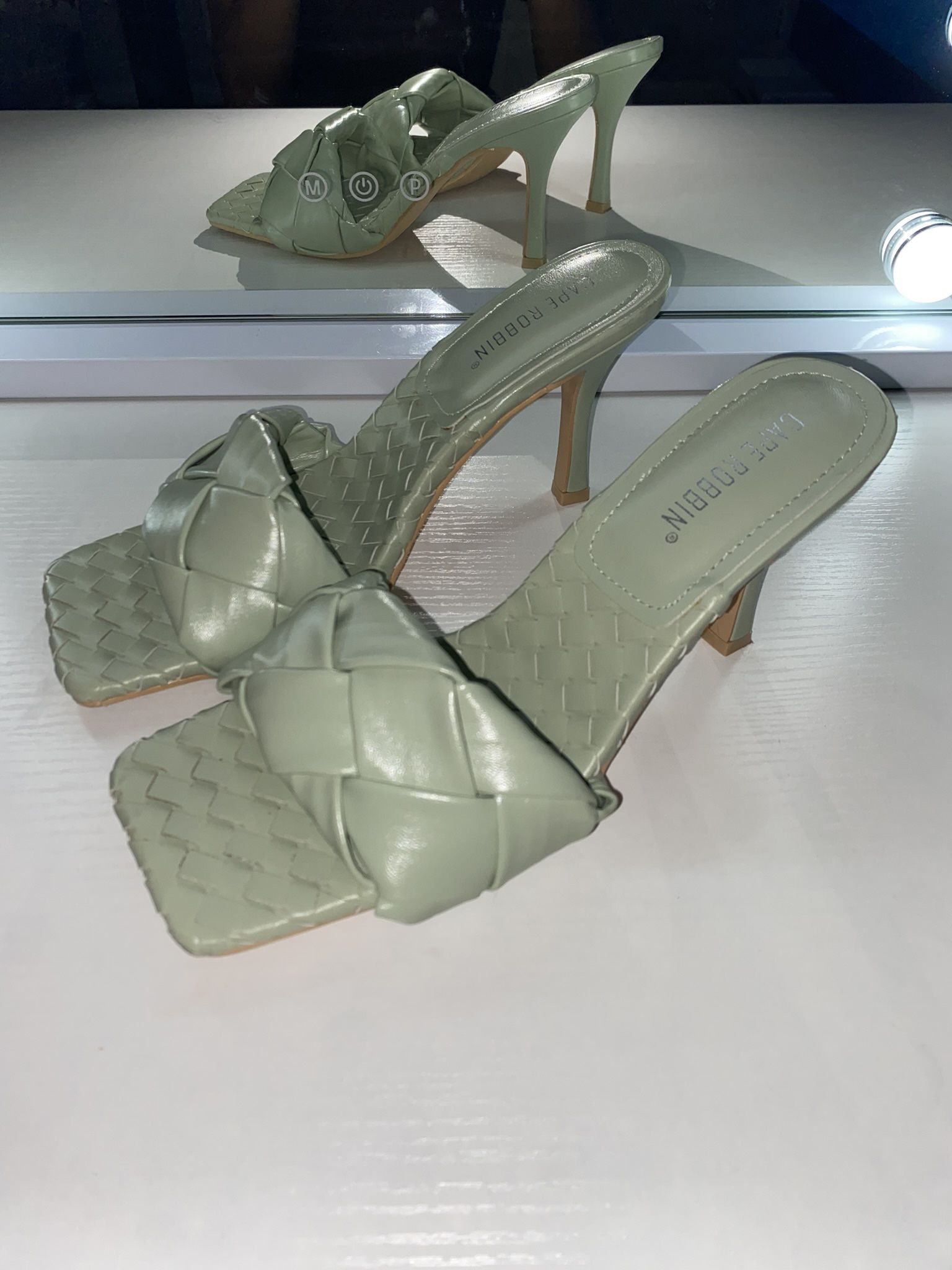 Cape Robbin Braided Heeled Mules – Light Sage Green