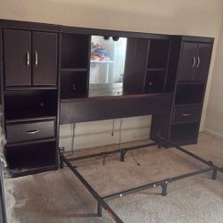 Queen Bed Frame ,  Headboard W/mirror And armorie