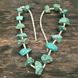 Sterling Silver Genuine Chunky Turquoise Necklace