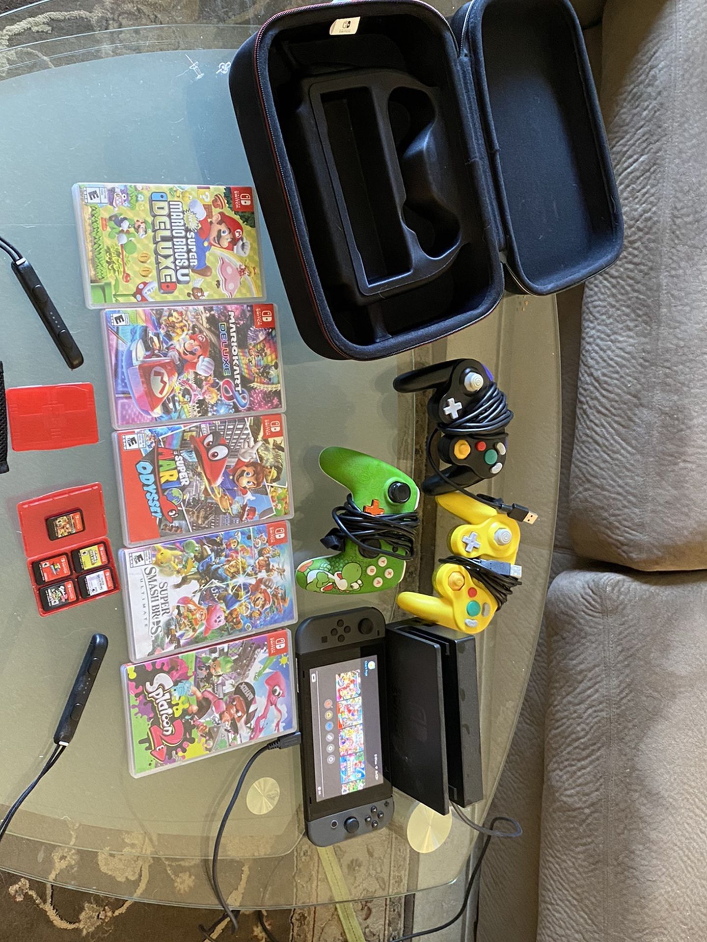 Black Nintendo Switch 5 Games 3 Controllers And A Travel Case