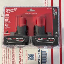 2 Milwaukee M12 3ah batteries 80.00
