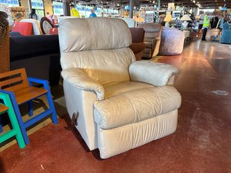 Beige Leather Manual Recliner Armchair
