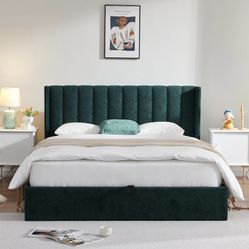 Gorgeous, Solid Luxurious Easy Lift(hidden storage) Full Sized Velvet Bed Frame 