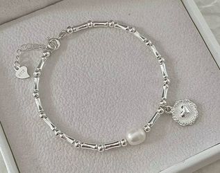 Silver Elastic Bamboo Knot with Pearl Bracelet G