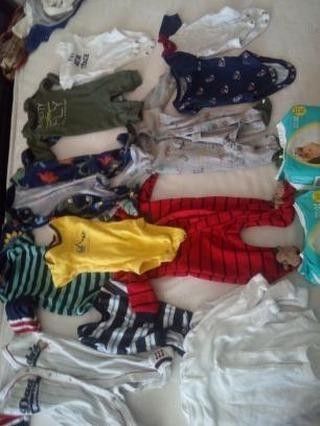 Newborn baby boy clothes and 2 packs of 20 pampers