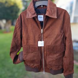 Men's Zara Nubuck Leather Jacket Medium New