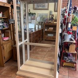 Large Wood Curio Cabinet With Glass Shelves And Mirrors