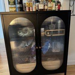 Black Buffet Sideboard Cabinet, Metal Storage Cabinet with Hazy PC Board Doors, Liquor Cabinet with Adjustable Shelves for Kitchen and Living Room