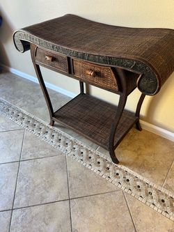 Rattan Wicker Console Table with Drawers