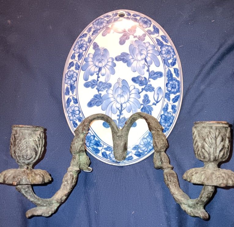 Maitland-smith Brass And Ceramic Candle holders