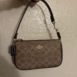 Coach Brown Signature Mini Shoulder Bag With Black Trim
