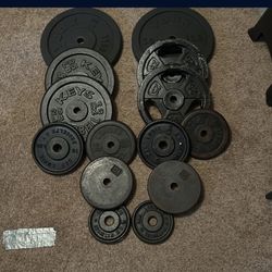 STANDARD 1” WEIGHT PLATE SET 270lbs + 7 FT Barbell, Curl Bar and Weight Tree 