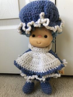 Vintage 80s Blueberry Muffin Stuffed Doll with Knitted Outfit and Hat 13in  