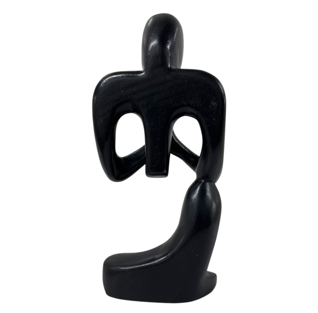 Abstract Minimalist Black Wood Carved Praying Figure Meditation Yoga Zen Decor