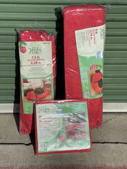Holiday Living Red Collapsible Rolling Upright Christmas Tree Storage Bags and Wreath Storage New