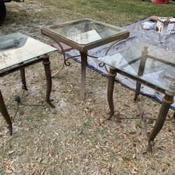 3 Metal Tables With Top Galss
