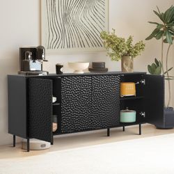 Buffet Cabinet with Storage, 63 Inch Modern Coffee Bar Console Table with Adjustable Shelves, Kitchen Storage Cabinet for Living Room,Textured Honeyco