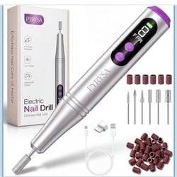 Cordless Electric Nail Drill, 9 Speed Professional E Filer for Nails,LED Display Nail Drill Machine for Acrylic & Gel, Rechargeable Portable Manicure