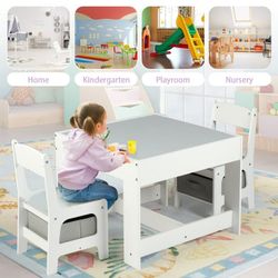  3 in 1 Toddler Wood Table & 2 Chairs Set, Activity Table for Toddlers, Grey