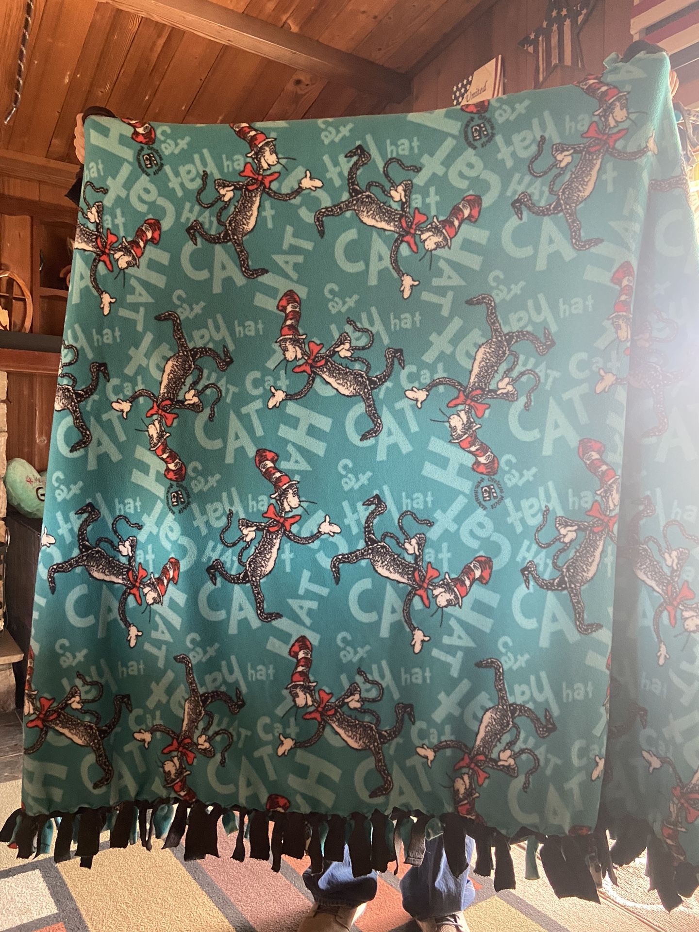 Fleece Cat In The Hat Blanket 70”x50”. Great Condition.