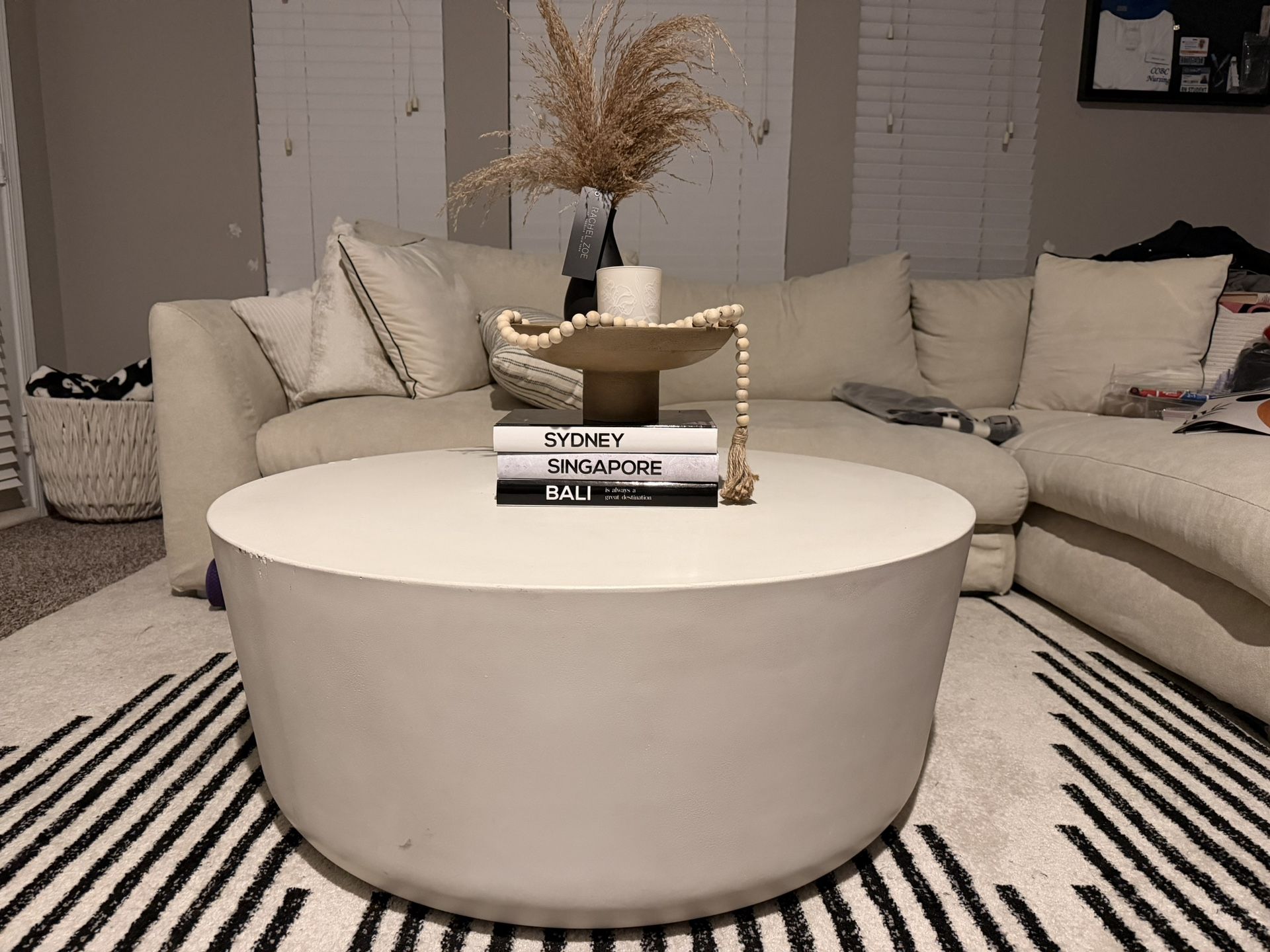 CB2 Round White Coffee Table + Full Decor Bundle
