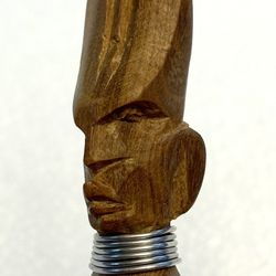 Vintage Wood, Hand Carved Letter Envelope Opener, African Cheftain, Tribal