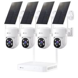 Kittyhok Solar Security Cameras Wireless Outdoor, 360° Pan & Tilt Home Security Camera, No Subscription, 2K Clarity, Color Night Vision, WiFi6 NVR wit