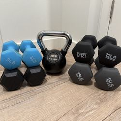 Dumbbell + Kettlebell Set – Mixed Weights (8–20 lbs)