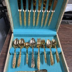 Vintage 56 Pieces Gold Toned Flatware 