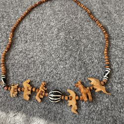 Vintage Hand Carved African Safari Necklace