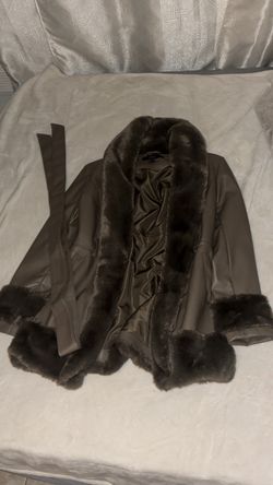 Brown Leather Jacket with Fur Trim